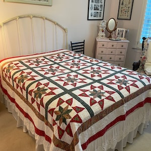 Vintage quilt achtpuntig sterpatroon met paisley handgemaakt Maat 85 x 86 inch