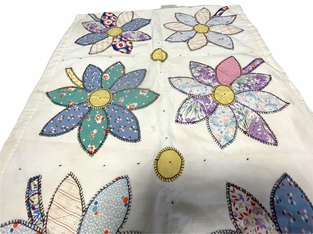 1930s Quilt Appliqued Flower Baby Blanket Pink Minky Backing - Etsy