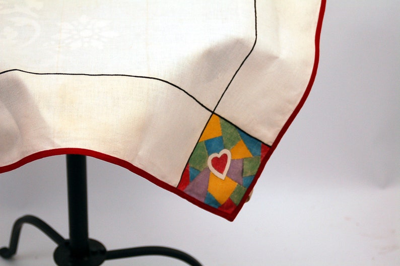 1950s bridge tabel cloth square game table cloth card table linen painted cloth