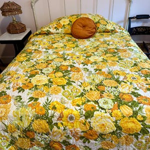 1970er Jahre vintage Rosen Tagesdecke/ Bettüberwurf mit Blumenmuster
