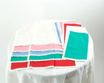 Vintage linen placemats and matching napkins set of five in multi colors