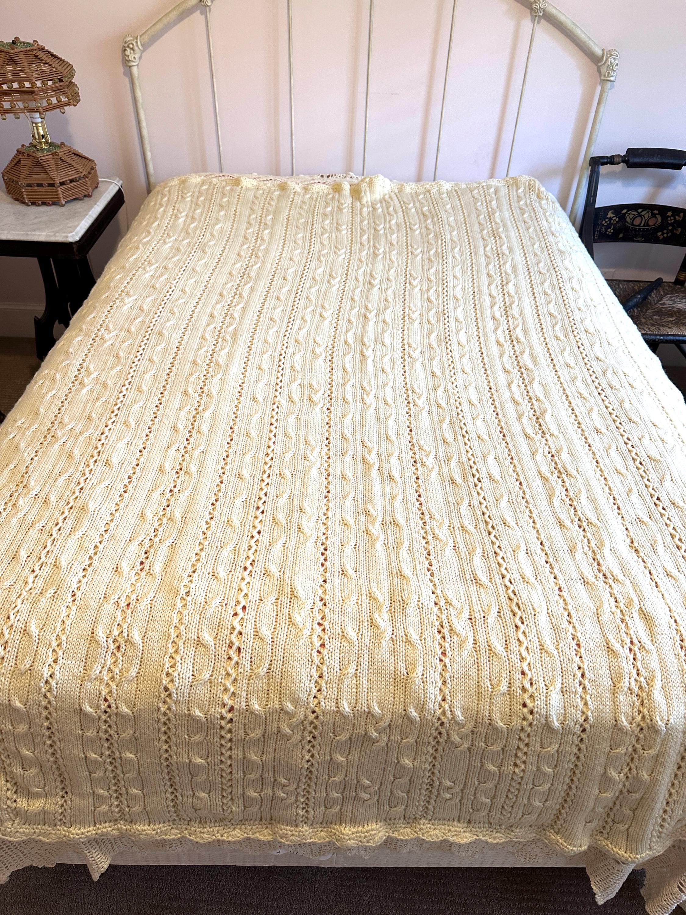 Vintage cable knit blanket handmade Full size