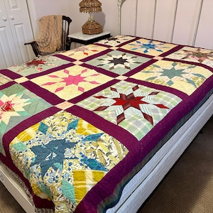 Vintage quilt eight point star 68” x 88”