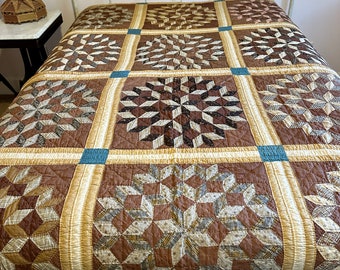 Antiker Quilt 1860 - 1880 Krappbraun Sternmuster 216 x 200 cm