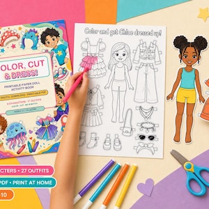 Printable Paper Doll Activity Book: Color, Cut & Dress | 9 Characters, 27 Outfits PDF