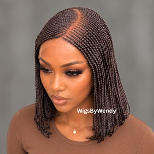 Brown Short Bob Braids Wig, Human Hair Lace Closure Lightweight Wig