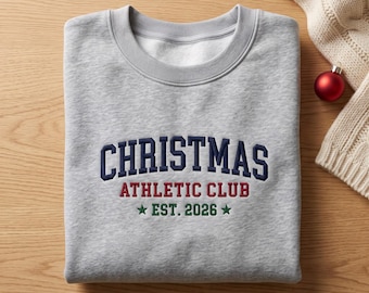 Embroidered Christmas Athletic Club Sweatshirt, Vintage Collegiate Holiday Crewneck, Retro Winter Sports Club Jumper, Unisex Xmas Gift