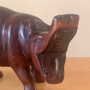Vintage Hand Carved Teak Hippopotamus - African Mid-Century Animal Sculpture - Home Decor - Happy Hippo