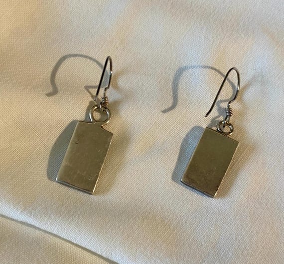 Vintage Black and 925 Silver Rectangular Dangle E… - image 8