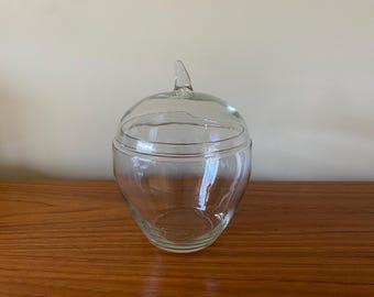 Vintage 80's Libbey Glass Apple Shaped Cookie Jar - 9"x7"