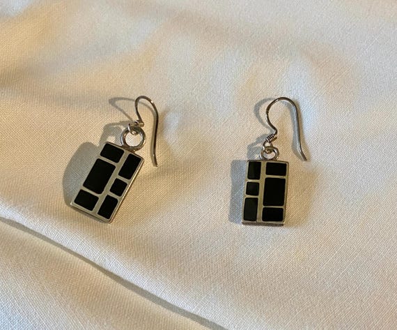 Vintage Black and 925 Silver Rectangular Dangle E… - image 7