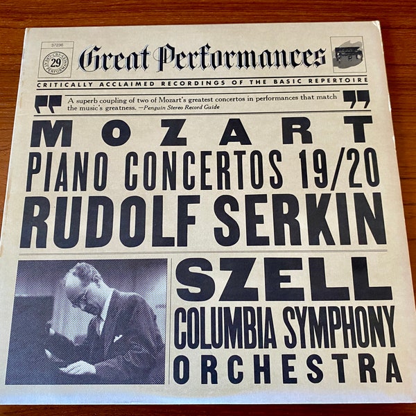 Great Performances - Mozart Piano Concertos 19/20 - Rudolph Serkin - Szell - Columbia Symphony Orchestra - Vintage Classical Vinyl LP Record