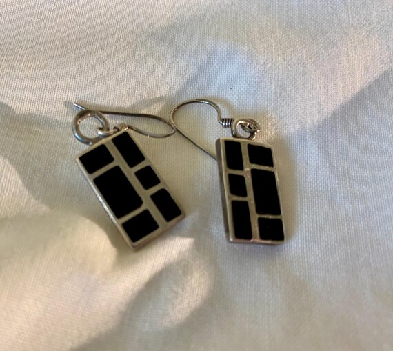 Vintage Black and 925 Silver Rectangular Dangle E… - image 6