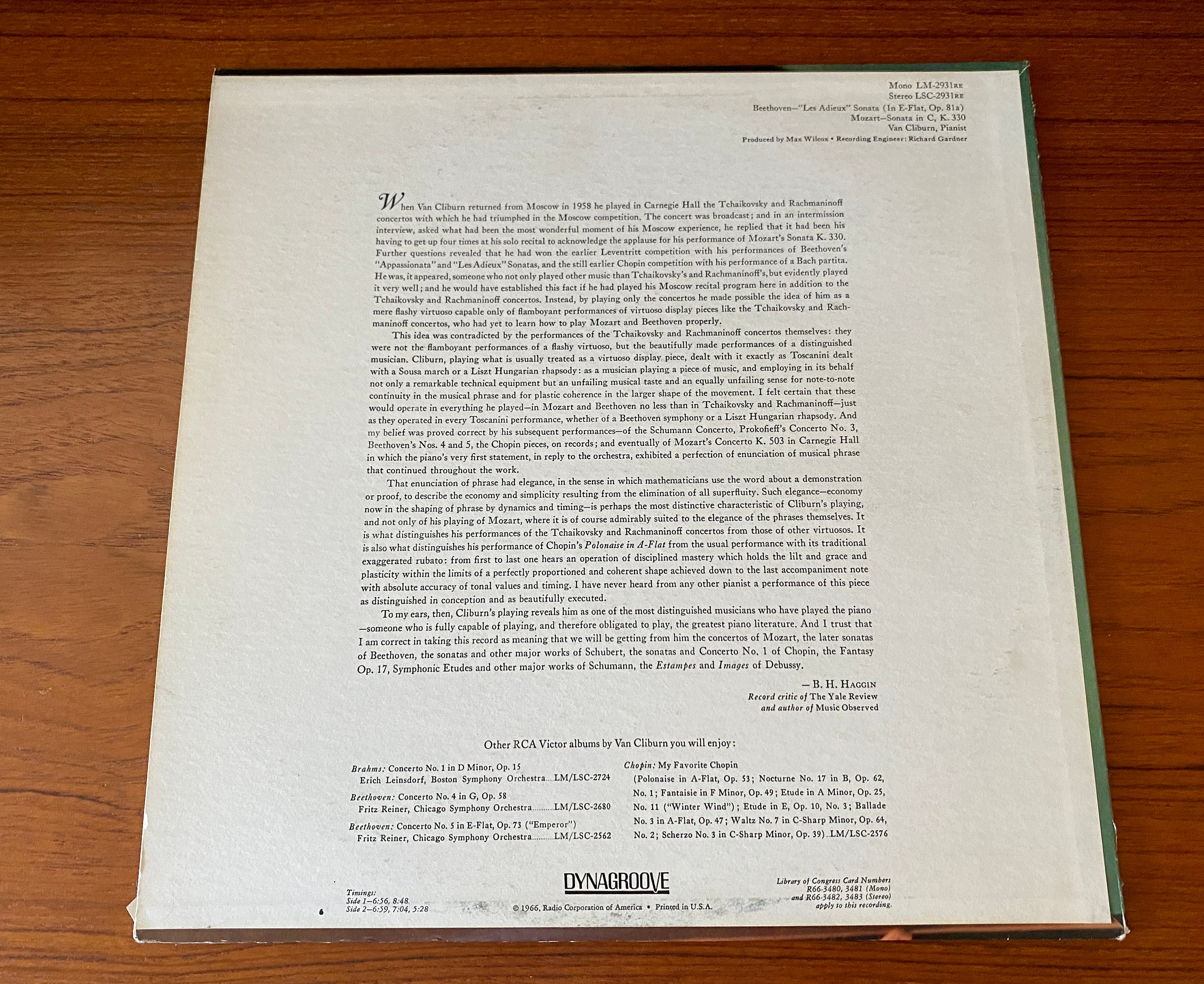 Van Cliburn - Beethoven & Mozart Sonatas - 1966 RCA Red Seal Vinyl