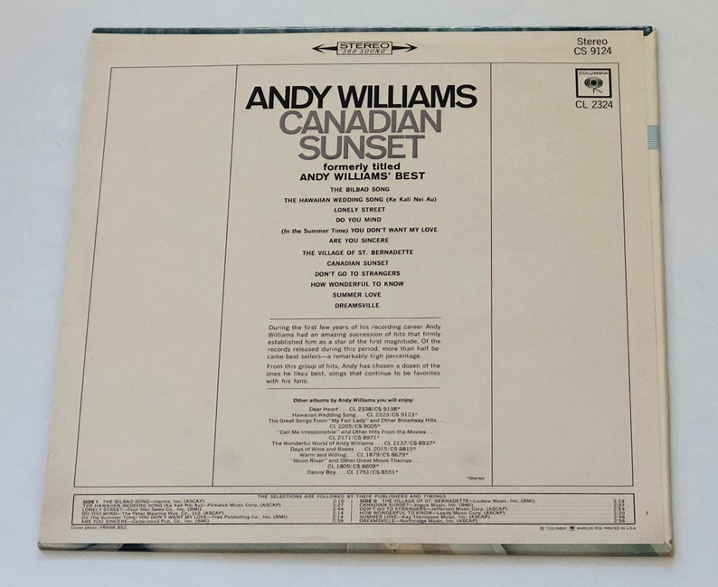 Andy Williams Canadian Sunset The Hawaiian Wedding Etsy etsy