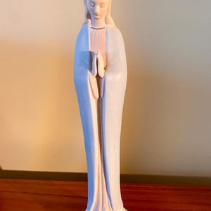 Ceramic Madonna Statue - Bisque Fired - 11" in Height - Hand Painted - Praying Hands - Gold Painted Details - Praying Hands - Vintage 1970's