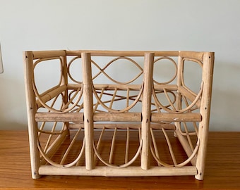 Vintage MCM Rattan Wine Rack - Hold 6 Bottles