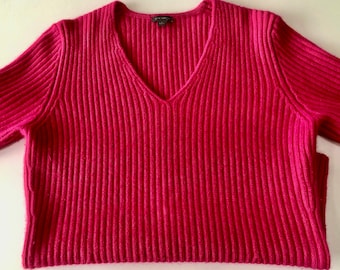 Vintage Ann Taylor Sweater - Women's Size M - Angora Blend - Pink Ribbed V Neck - Vintage 1990's