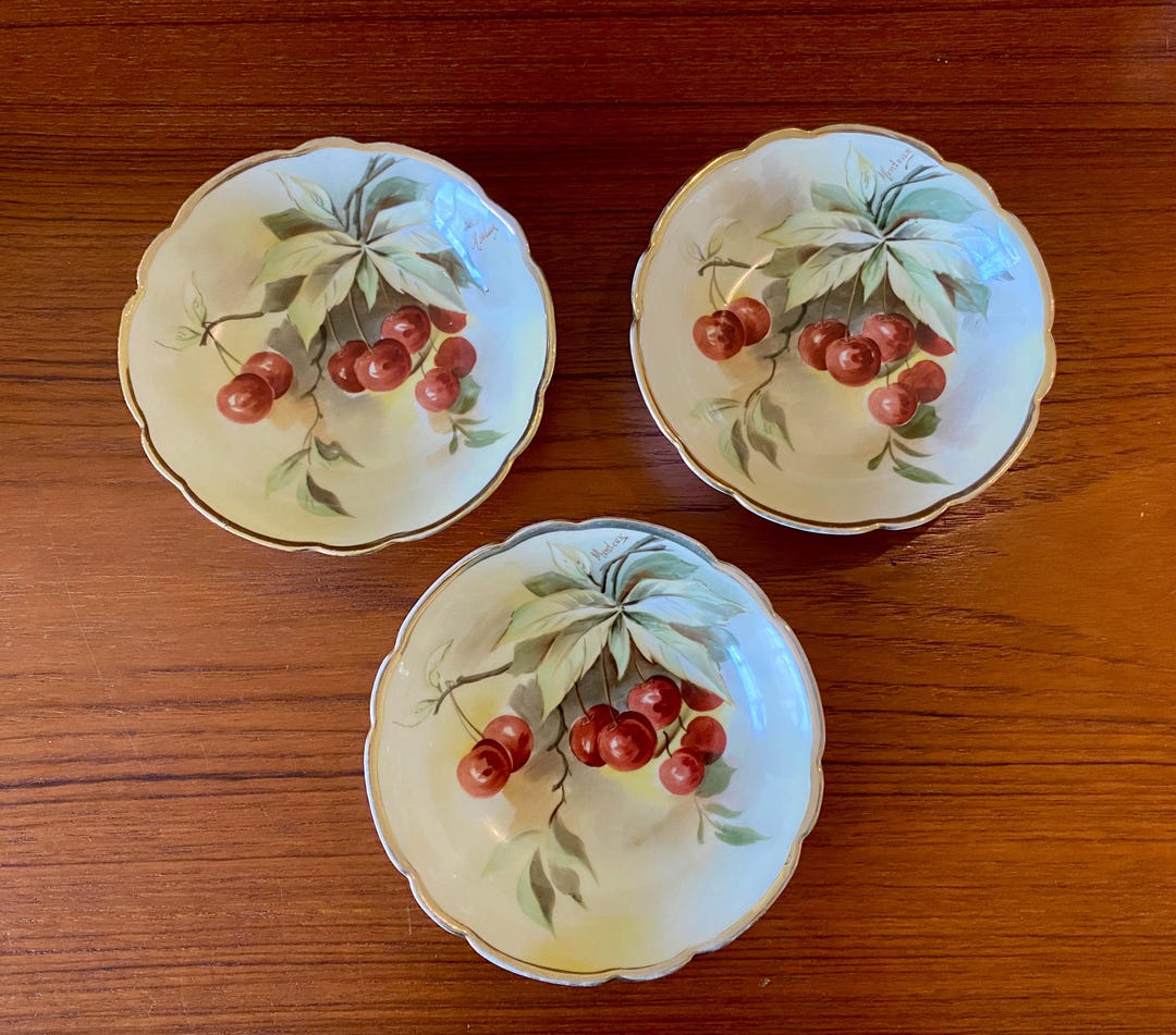 Set of 6 Antique Hand-painted Porcelain Cherry Dishes – LS&S