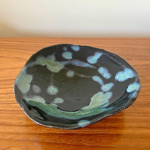 Handmade Studio Pottery Bowl: 6&quot; Black & Blue Glaze Catch-All