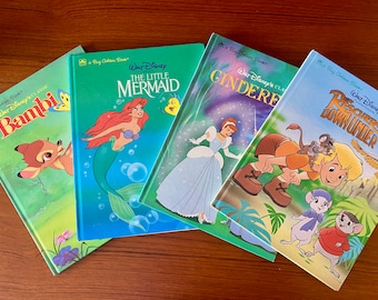 4 Walt Disney Big Golden Books - Cinderella - Bambi - The Little Mermaid - Rescuers Down Under - Vintage 1980&#39;s Children&#39;s Illustrated Books