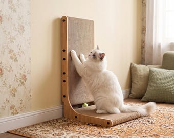 Cardboard Cat Scratcher, L Shape Scratching Board with Toy Ball, Vertical Cat Scratch Pad for Indoor Cats