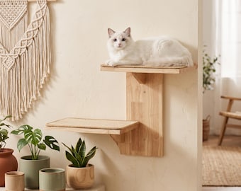 Wood Cat Wall Shelves with Sisal Mat, 2 Floating Cat Perches for Indoor Cats, Cat Climbing Wall Furniture