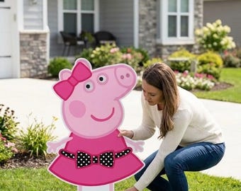 Peppa Pig Pink Polka Dot Bow Dress Party Decoration Cutout Prop SVG | Editable Life Size Standee | Digital Download