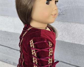 Vestido de boneca renascentista em veludo bordô: Roupa em estilo medieval para bonecas de 45 cm (18 polegadas)