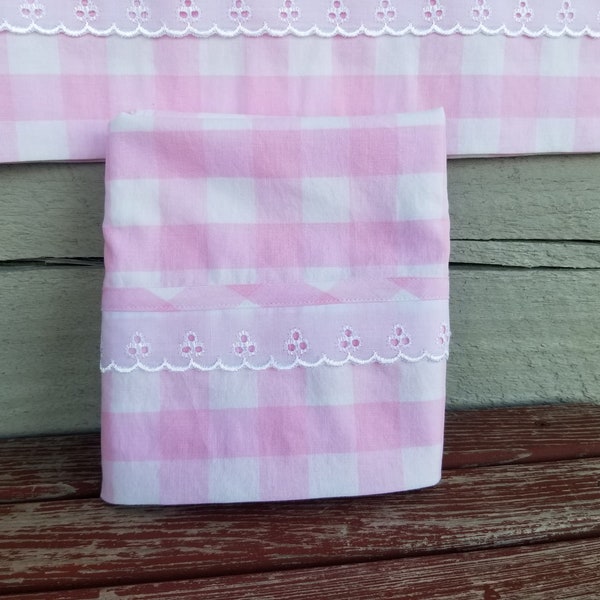 Pink check handmade 100% cotton pillowcases for standard or queen size pillows