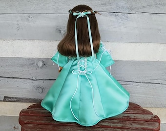 Vestido renascentista azul-turquesa para bonecas: Roupa em estilo medieval para bonecas de 45 cm (18 polegadas)