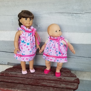Handmade pink doll dress that fits American Girl and Bitty Baby