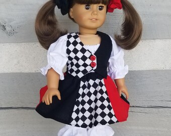 Fantasia de Arlequim feita à mão para boneca: Roupa para boneca de 45 cm (18 polegadas)