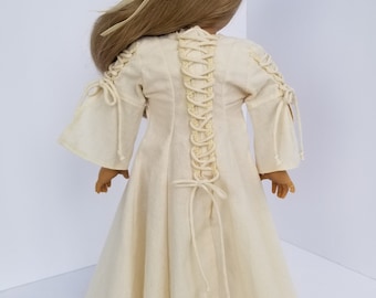 Vestido de boneca renascentista feito à mão, chinelos e chapéu: roupas de boneca de 18 polegadas