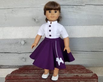 Saia roxa estilo poodle para bonecas de 45 cm, incluindo a boneca American Girl. Feito à mão.