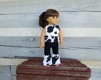 Roupa com estampa de vaca para boneca American Girl de 18 polegadas
