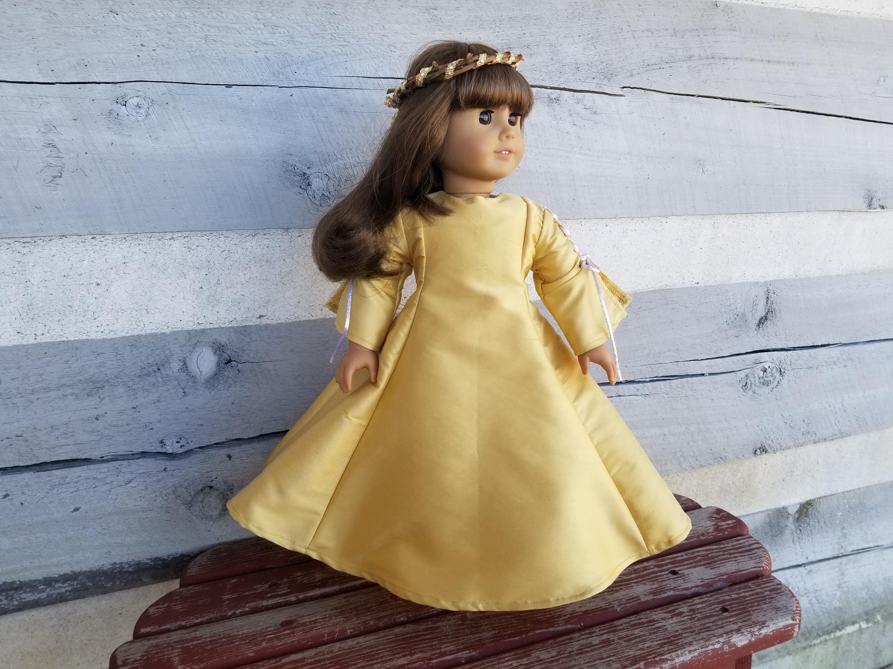 Handmade Renaissance Gold Silk Doll Dress with Headpiece & Slippers: Fits  American Girl Dolls
