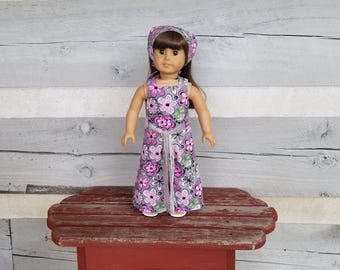 Macacão floral descolado para bonecas de 18 polegadas: estilo retrô feito à mão