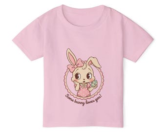 Some Bunny Loves You bunny illustration Toddler T-shirt | Easter pink kids tee