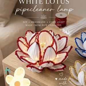 Handgemaakt chenille lotus nachtlampje – rood-witte bloemen gezellige lamp