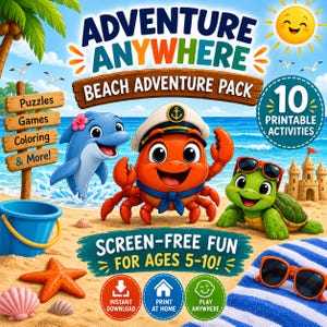 Strandabenteuer-Paket für Kinder | 10 druckbare Aktivitäten | Sofort-Download
