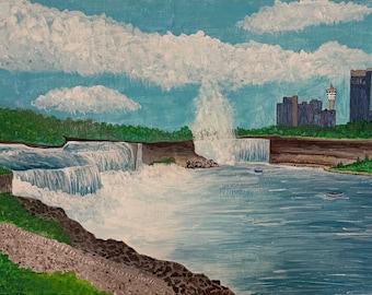 Niagara Falls Original Hand-Painted Acrylic Painting (11x14) | Waterfall Landscape Wall Art
