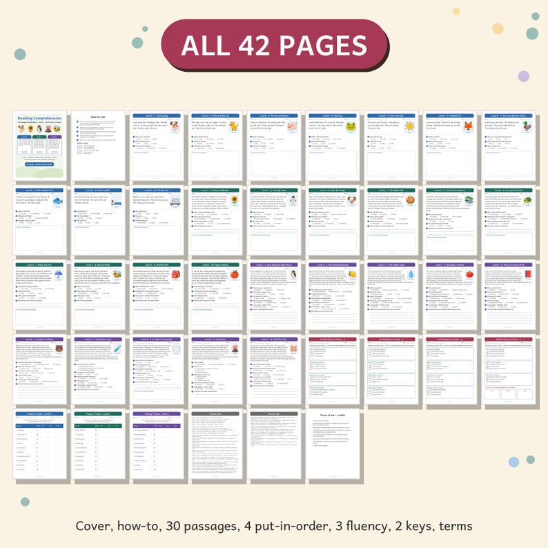 Reading Comprehension Passages, Levels K 1 and 2 for K-2 Readers, Short ...