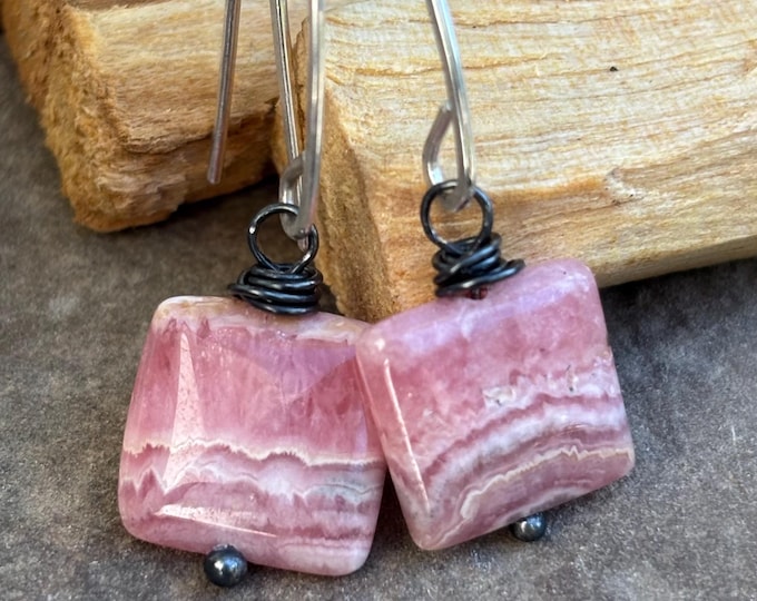 Rhodochrosite and sterling earrings