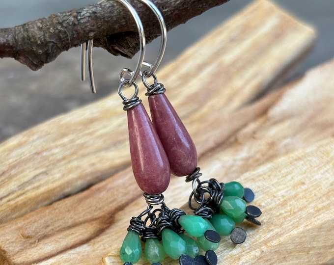 Phosphosiderite, chrysoprase, and sterling silver earrings