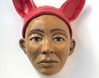 Ceramic face, clay art, ceramic sculpture, wall Art by Carrianne Hendrickson