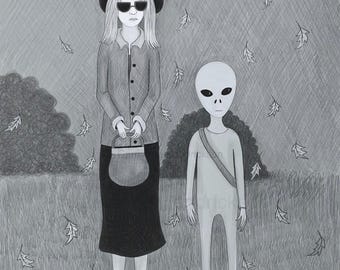 Alien drawing as unframed limited edition Giclee print.