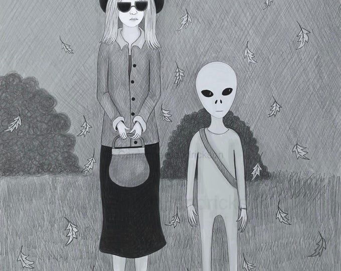 Alien drawing as unframed Giclee print.