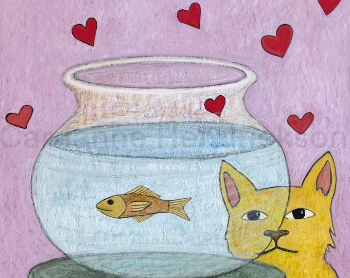 Cat admiring pet fish.