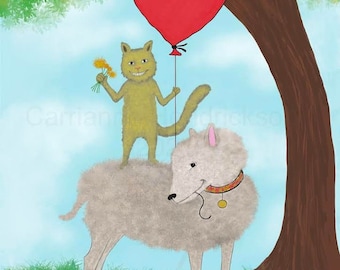 Giclee print, whimsical Springtime illustration. Signed Giclee print.